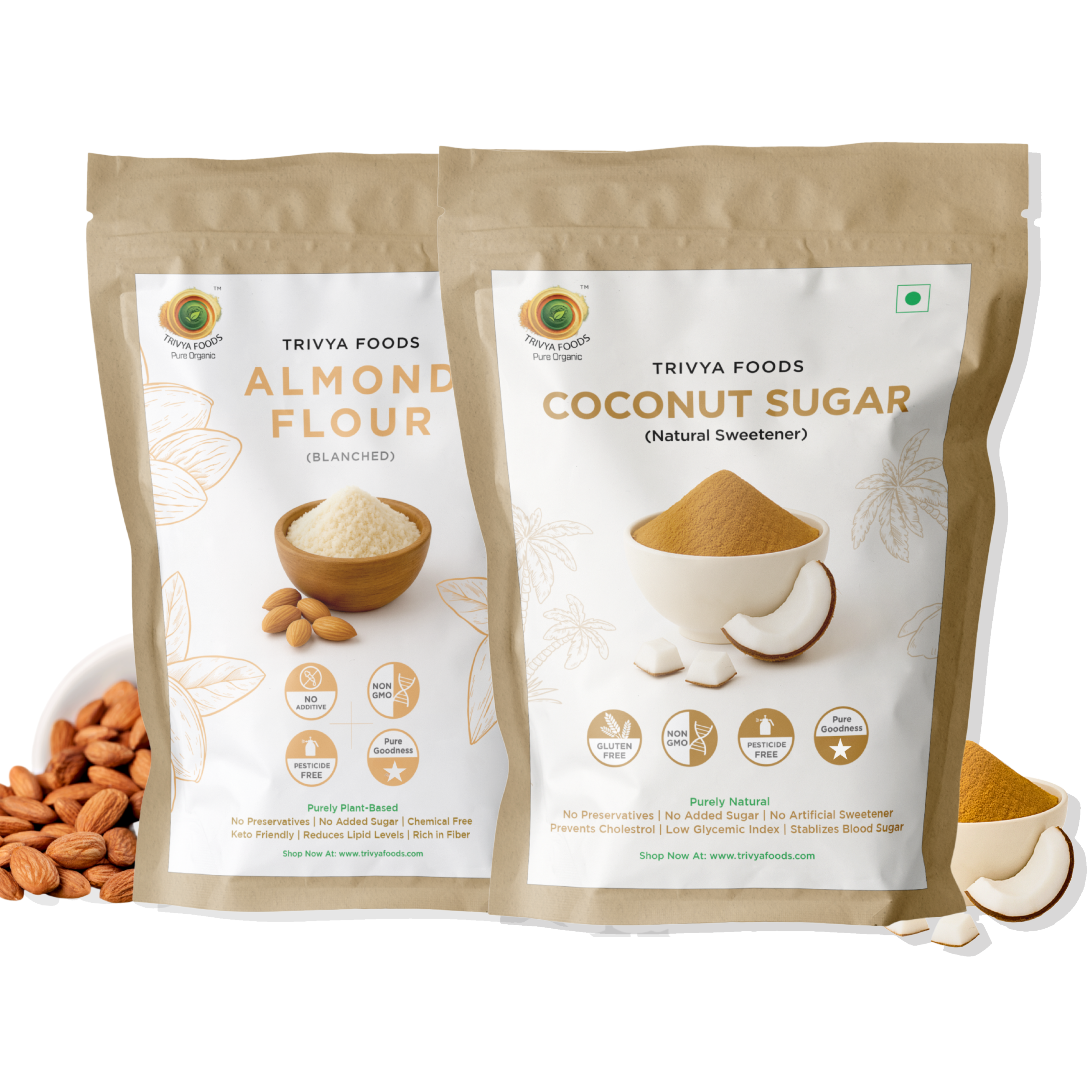 Coconut Sugar & Blanched Almond Flour Combo | Natural Sweetener & Gluten-Free Flour for Healthy Baking
