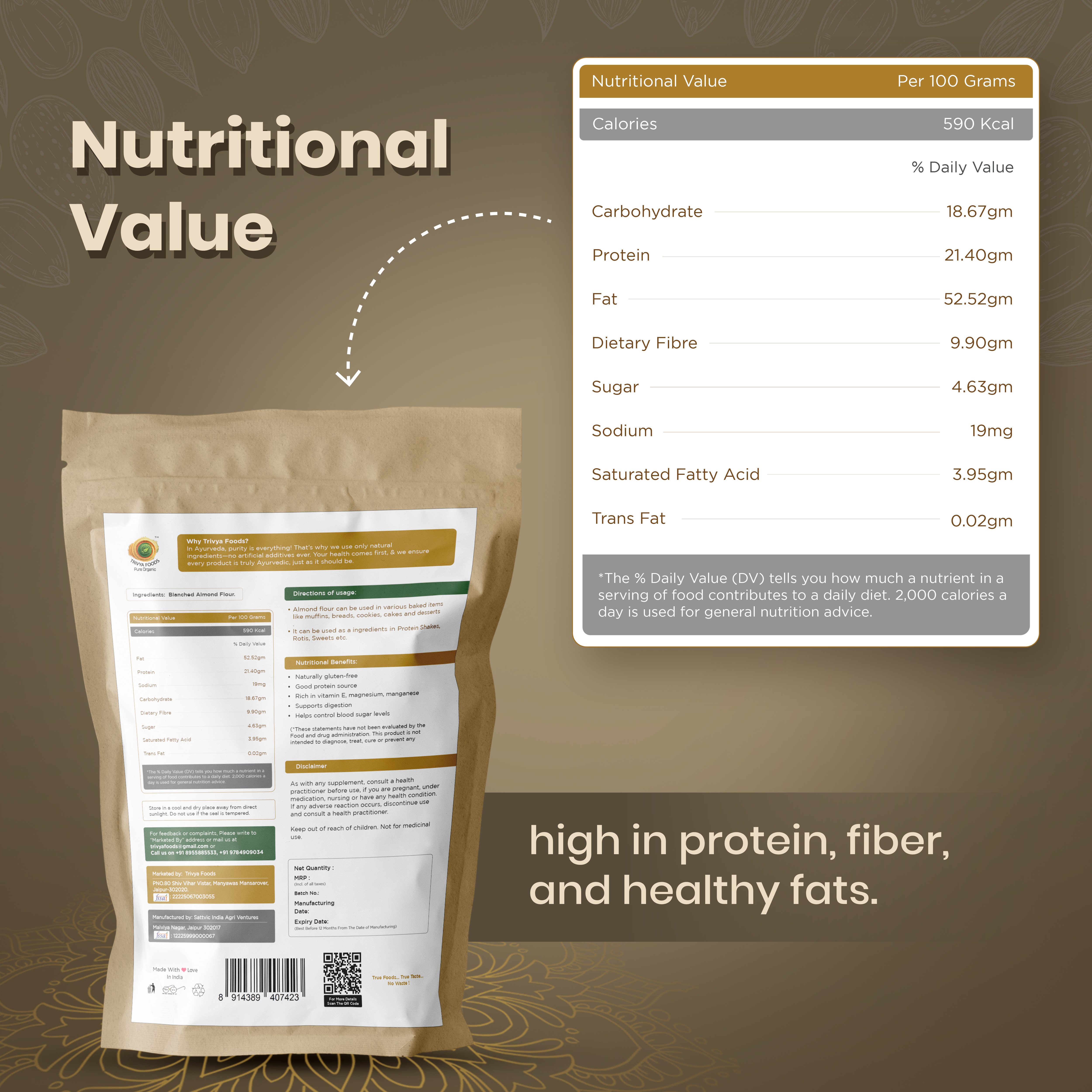 Almond Flour (Blanched) | Gluten-Free, Keto-Friendly, Fine Texture for Baking & Cooking