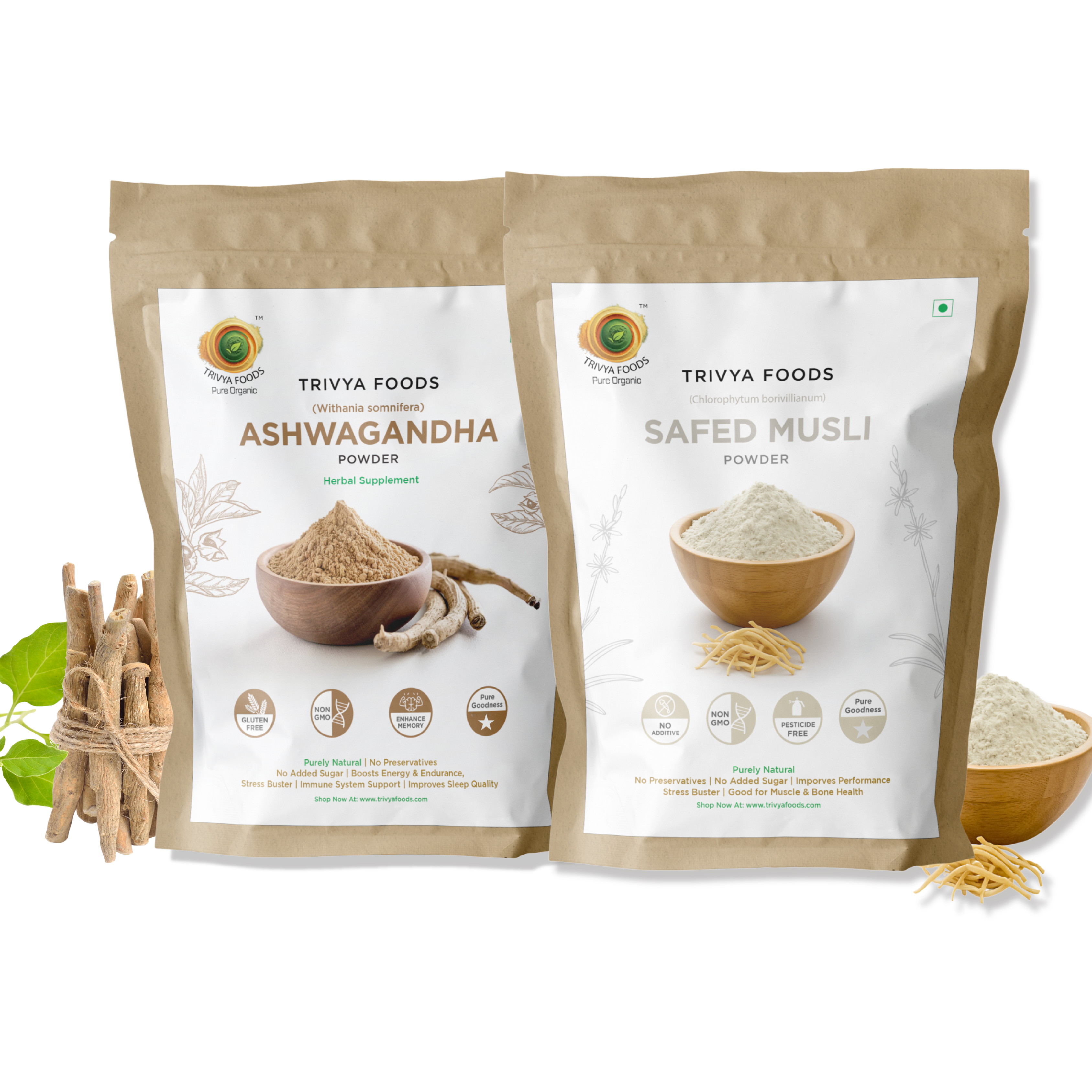 Ashwagandha & Safed Musli Powder Combo | Natural Vitality & Strength | Herbal Wellness Supplement