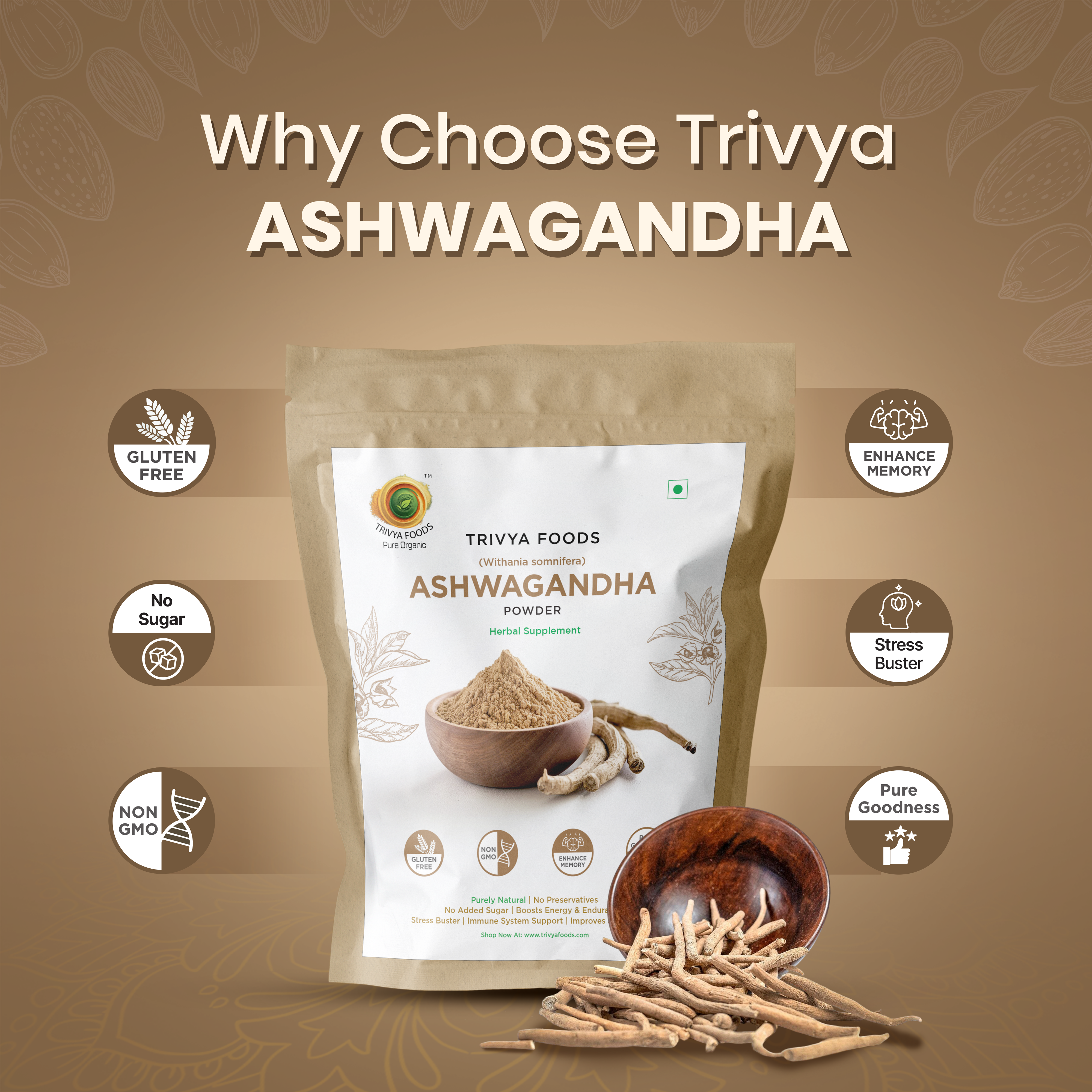 Ashwagandha Root Powder Pack of 4 | Natural Stress Relief, Immunity & Energy Booster | Herbal Adaptogen Superfood