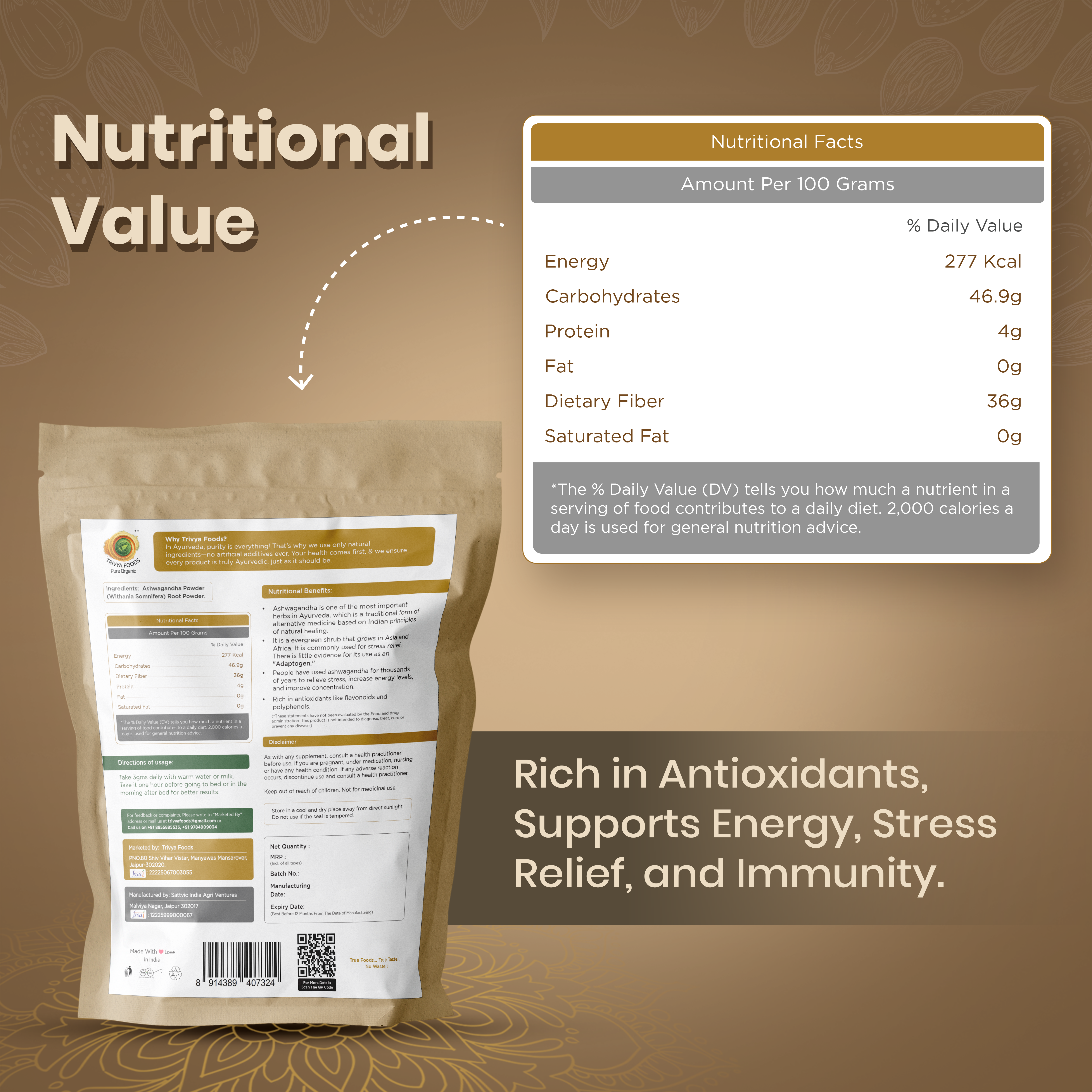Ashwagandha Root Powder Pack of 4 | Natural Stress Relief, Immunity & Energy Booster | Herbal Adaptogen Superfood