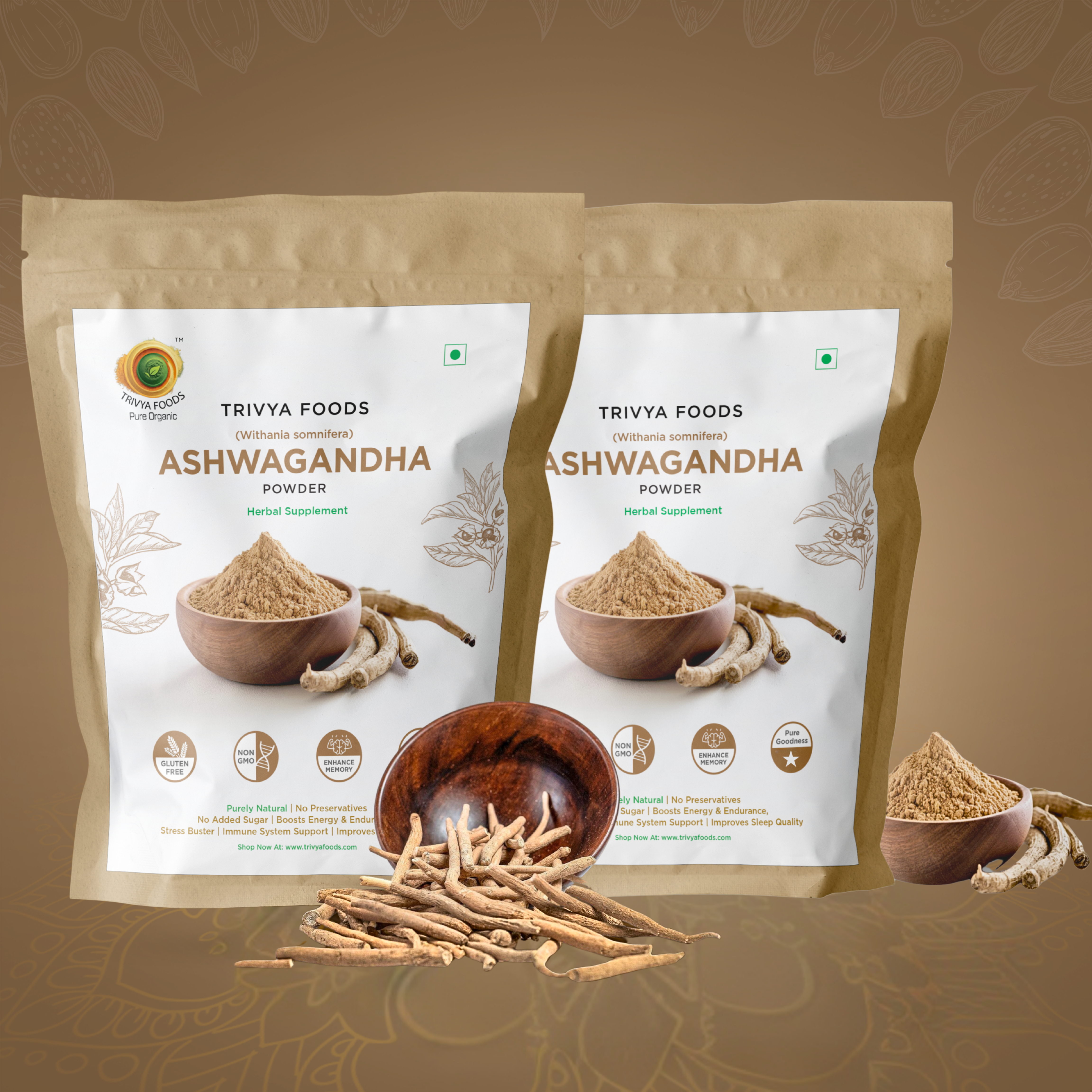 Ashwagandha Root Powder – Pack of 2 | Natural Herbal Supplement | Stress Relief & Vitality Support