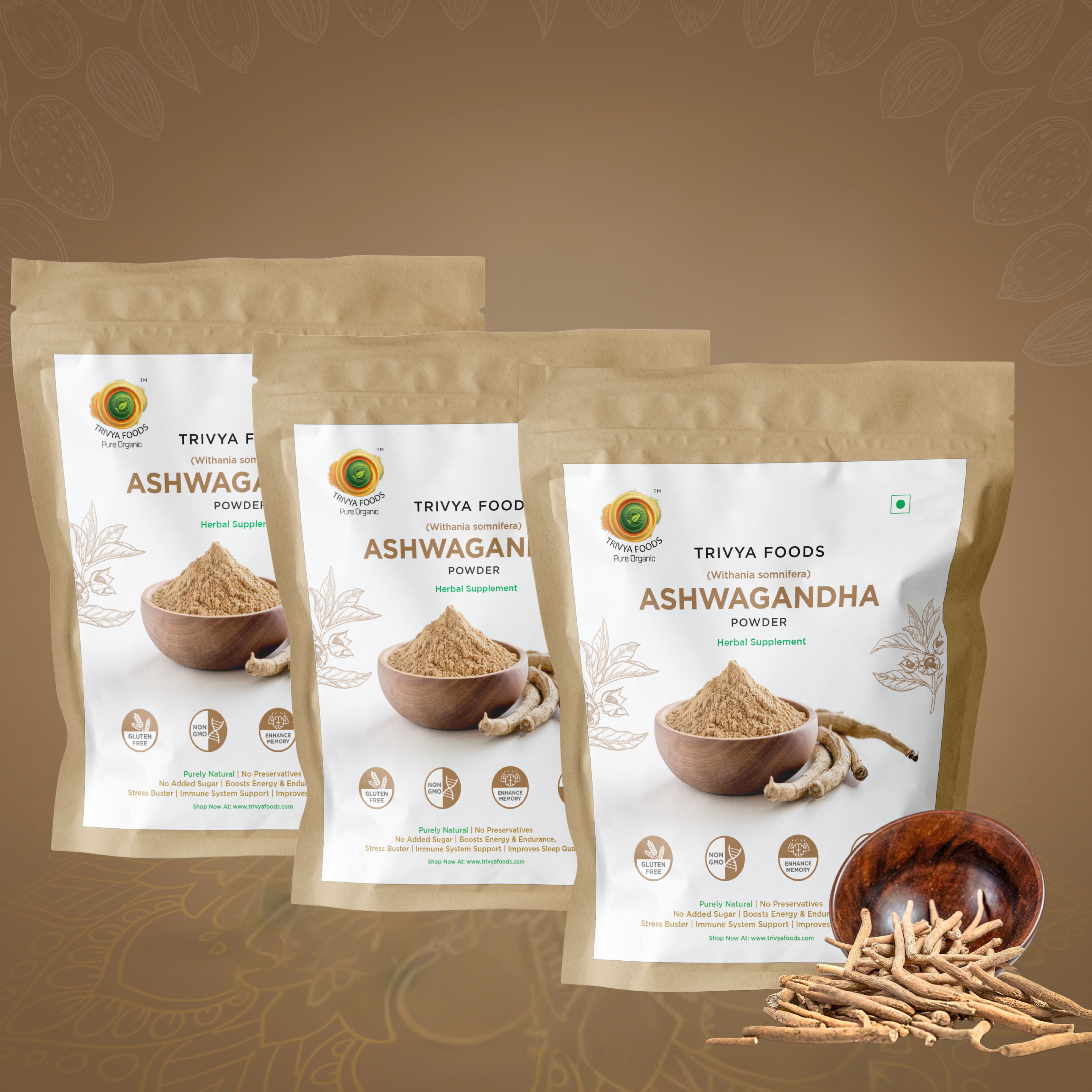 Ashwagandha Root Powder Pack of 3 | Natural Stress Relief, Energy & Immunity Support