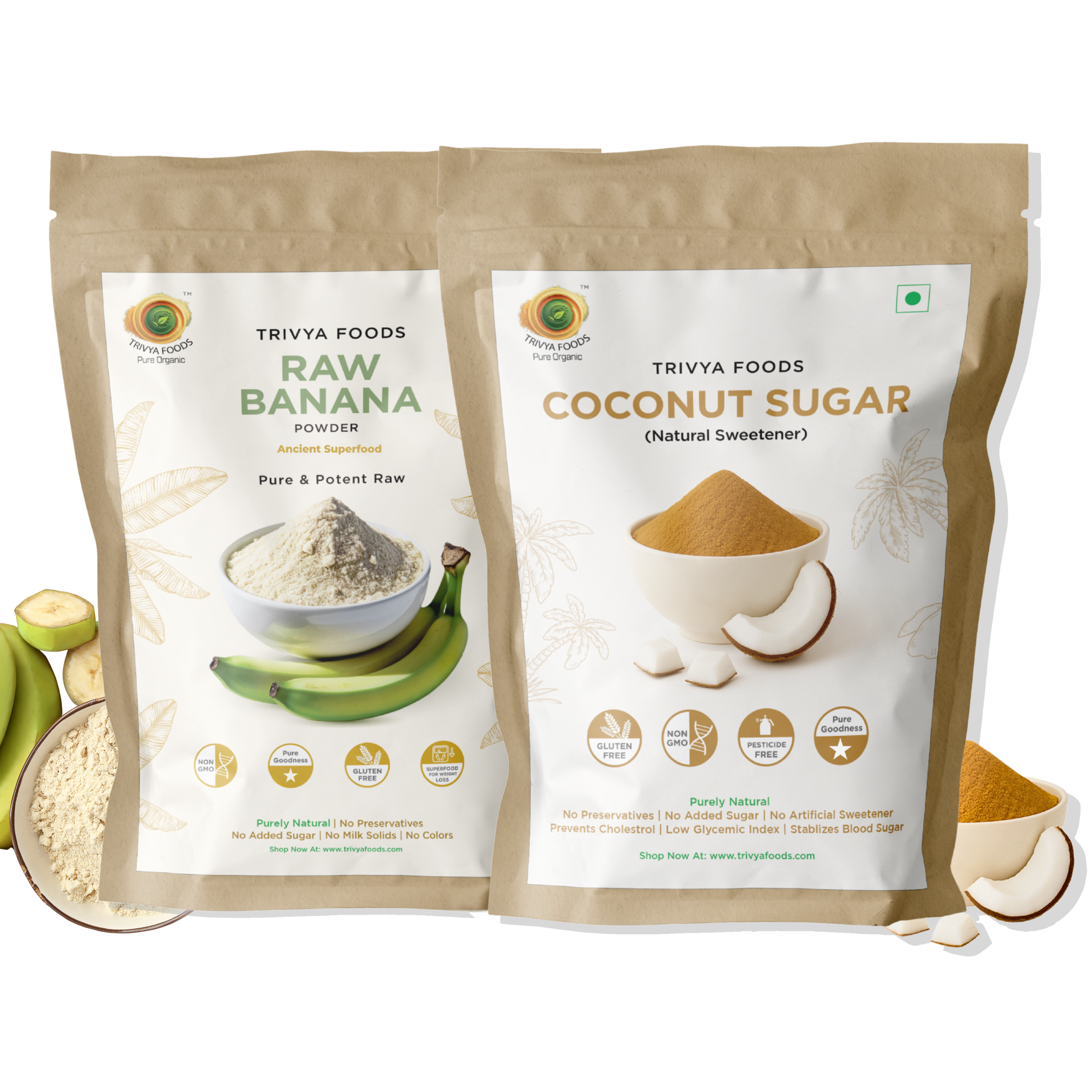 Coconut Sugar & Raw Banana Powder Combo | Natural Sweetener & Nutrition Blend