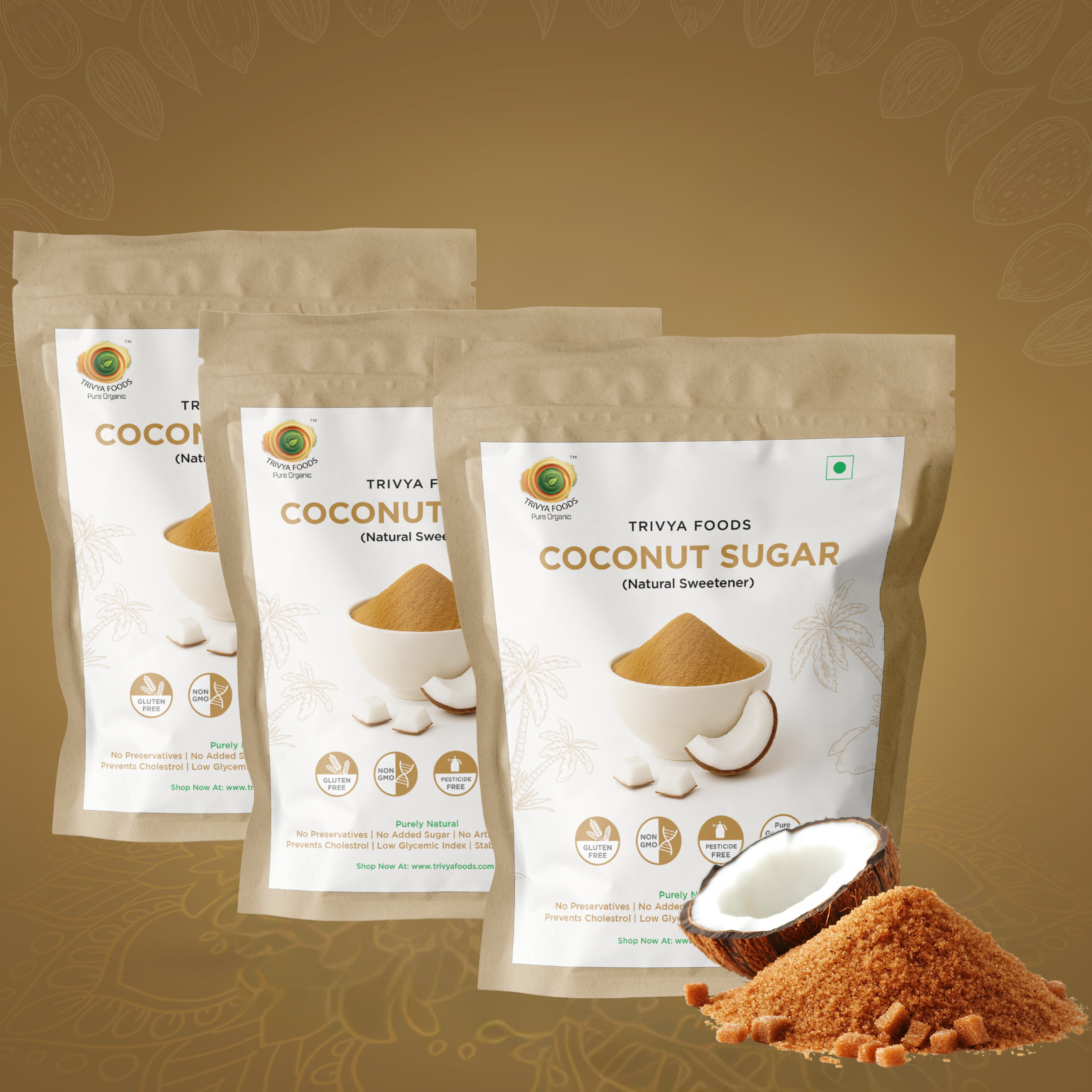 Coconut Sugar Pack of 3 | Natural Sweetener | Low Glycemic Index, Vegan & Gluten-Free