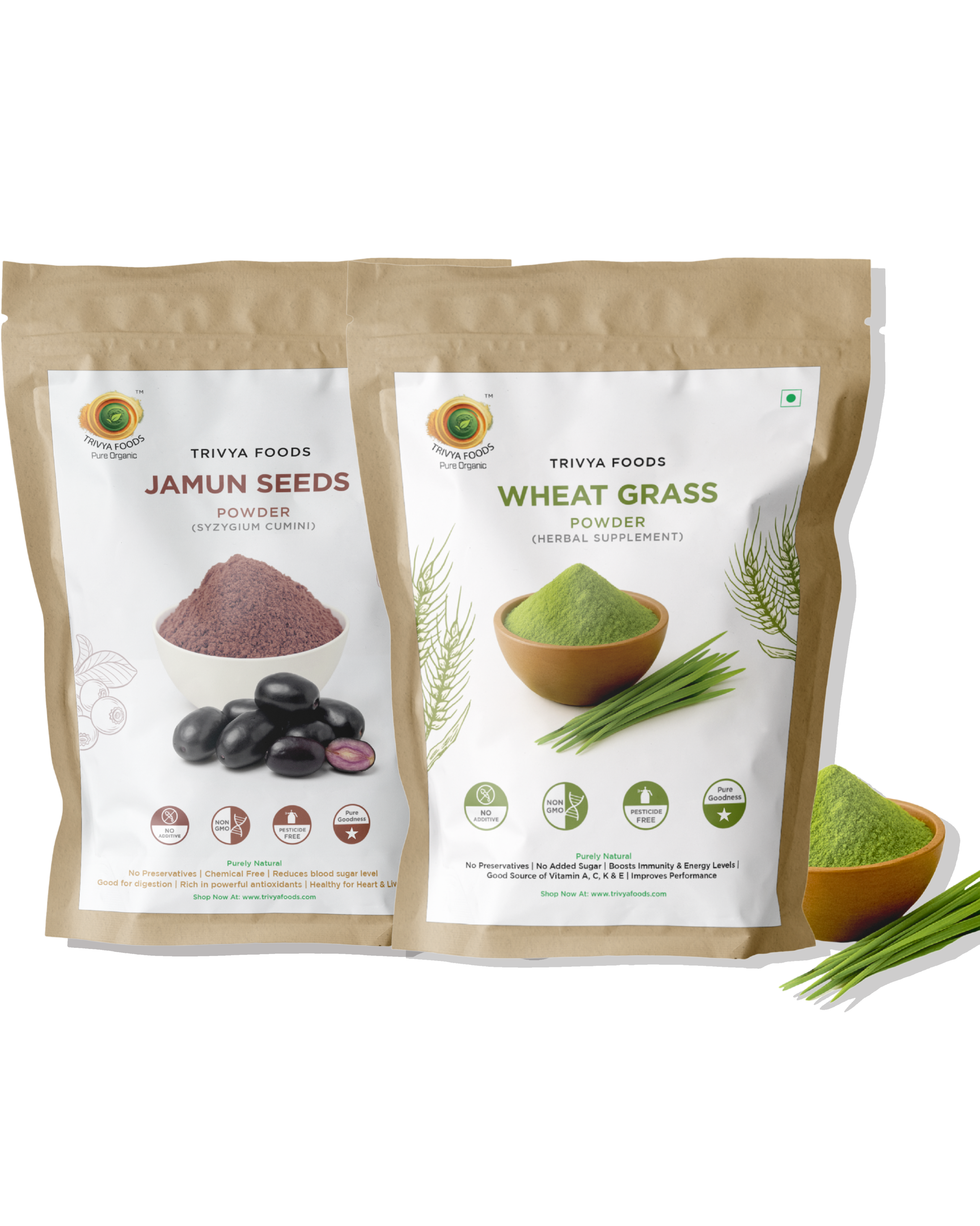 Jamun Seed Powder & Wheatgrass Powder Combo | Natural Wellness & Detox Superfoods