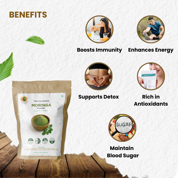 Moringa powder nutritional value antioxidants calcium iron plant based