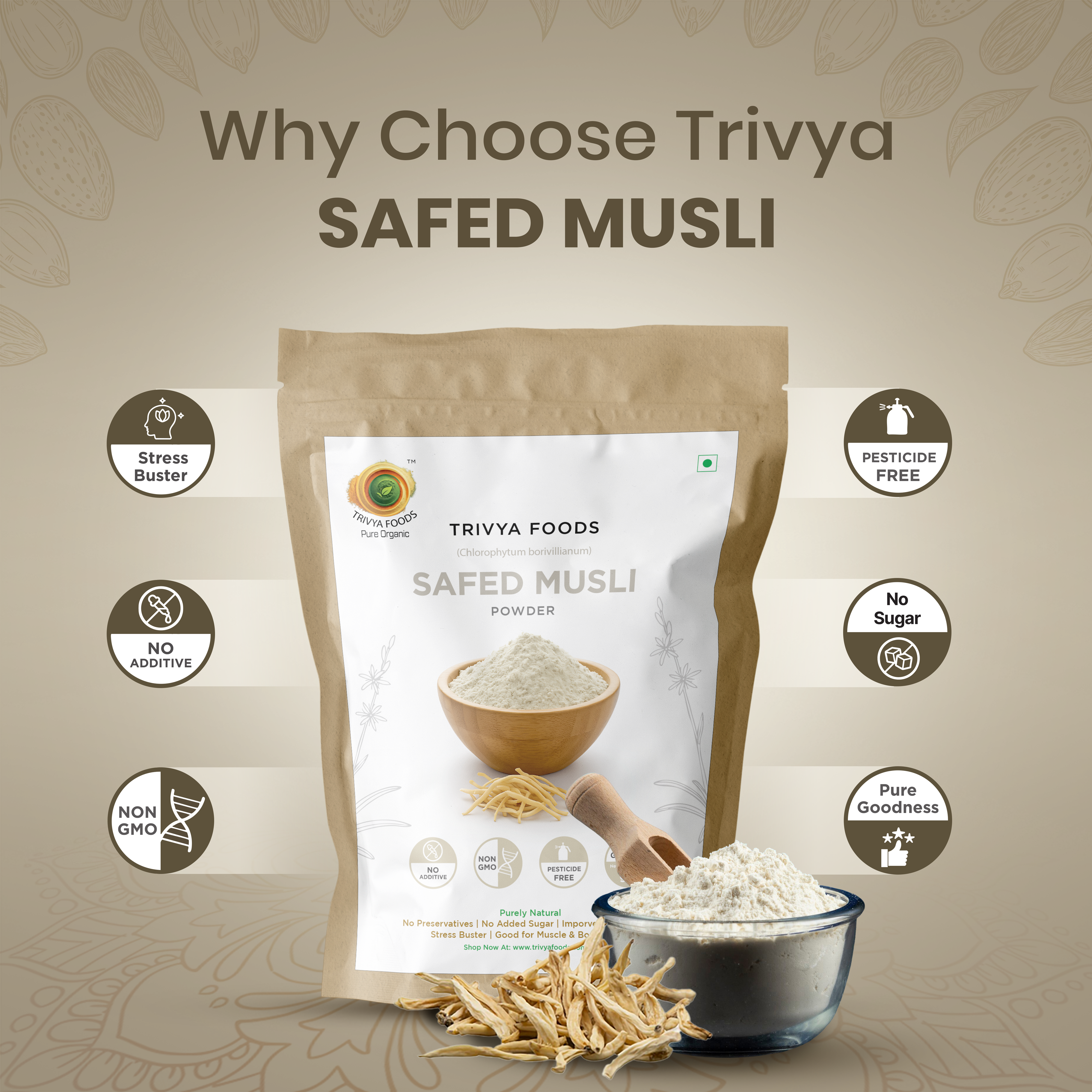 Safed Musli Powder Pack of 4 | Natural Vitality & Wellness Supplement | Energy & Strength Support