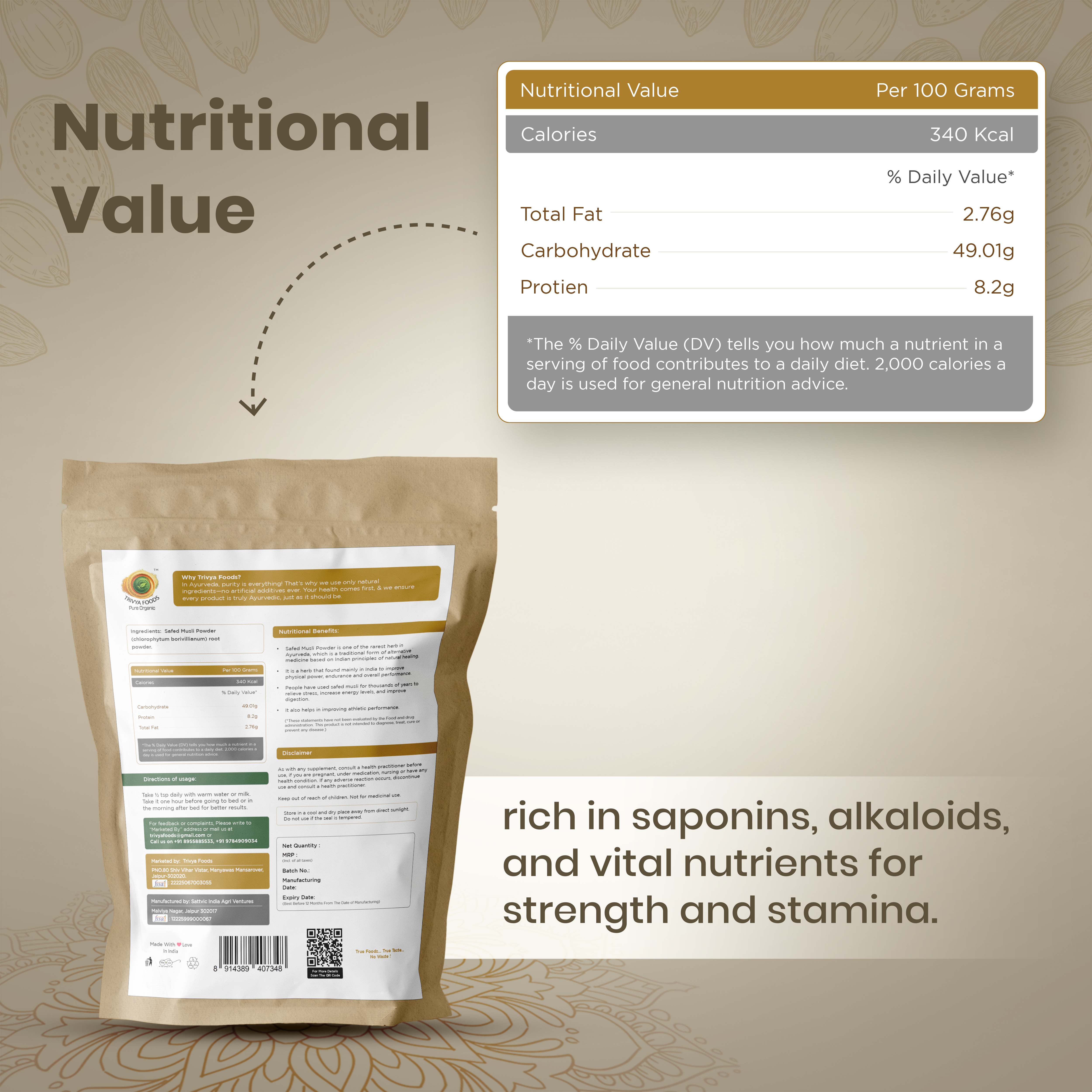 Ashwagandha, Wheat Grass & Safed Musli Powder Combo | Herbal Wellness & Energy Superfood Pack