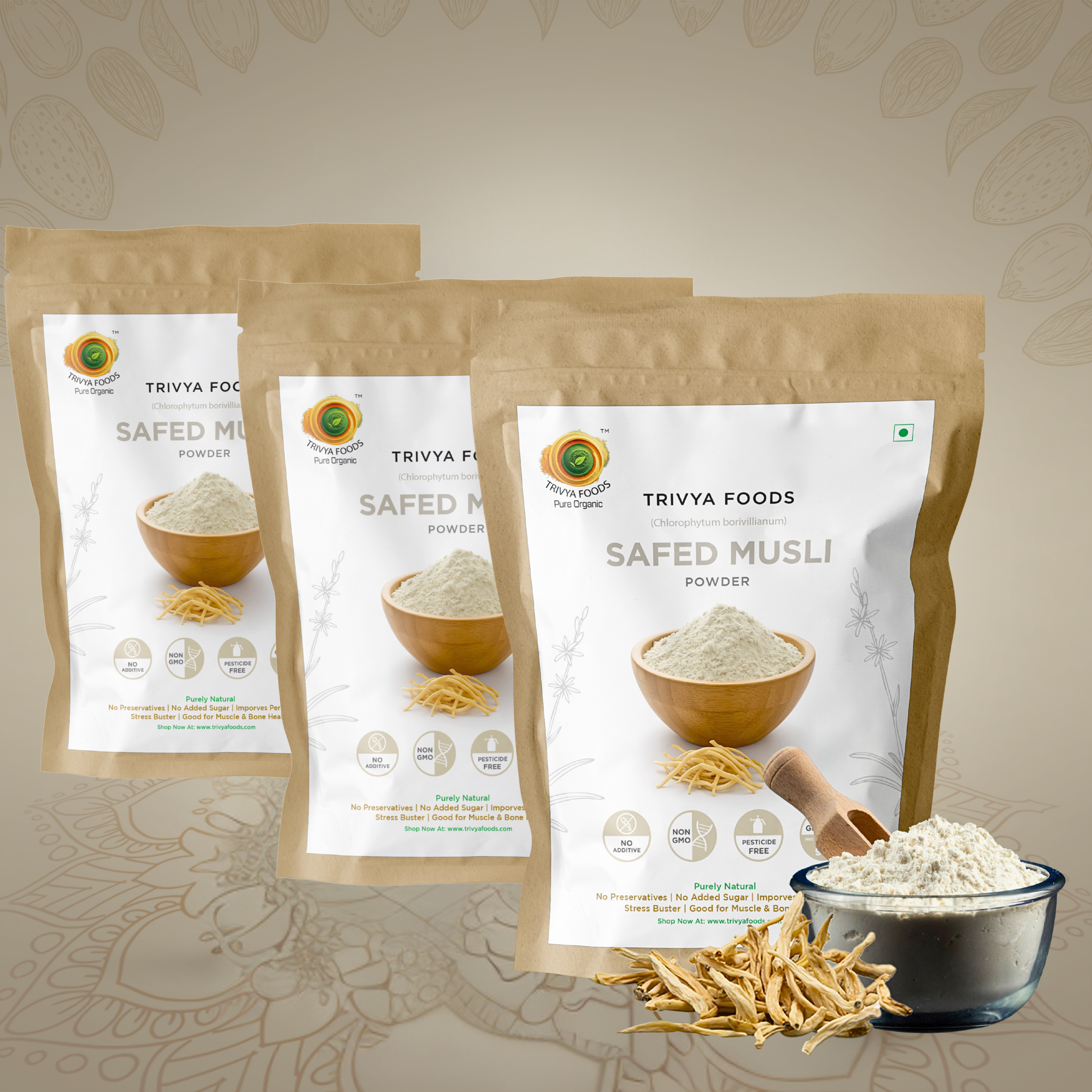 Safed Musli Powder Pack of 3 – Natural Vitality & Wellness Supplement | Ayurvedic Energy & Stamina Booster