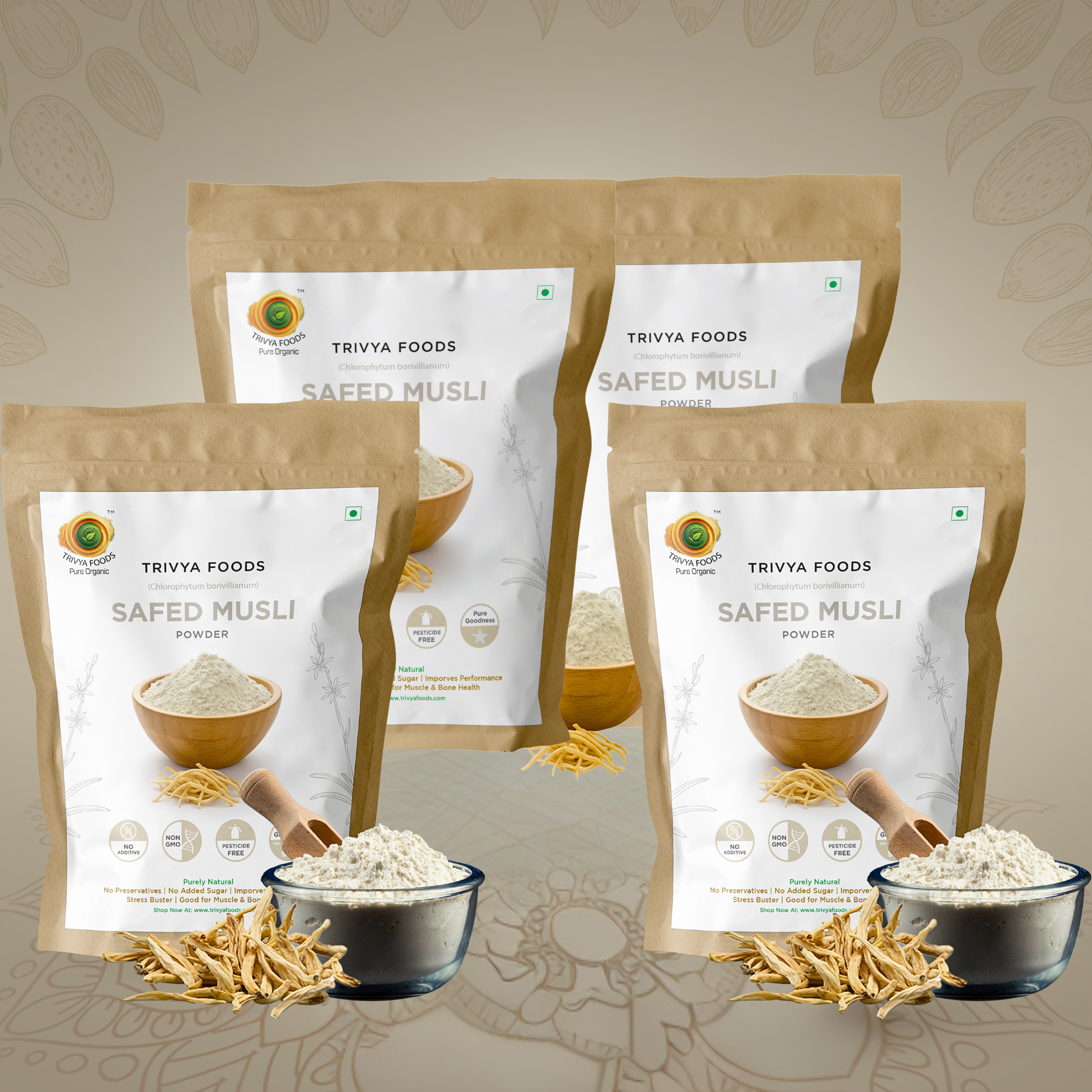 Safed Musli Powder Pack of 4 | Natural Vitality & Wellness Supplement | Energy & Strength Support