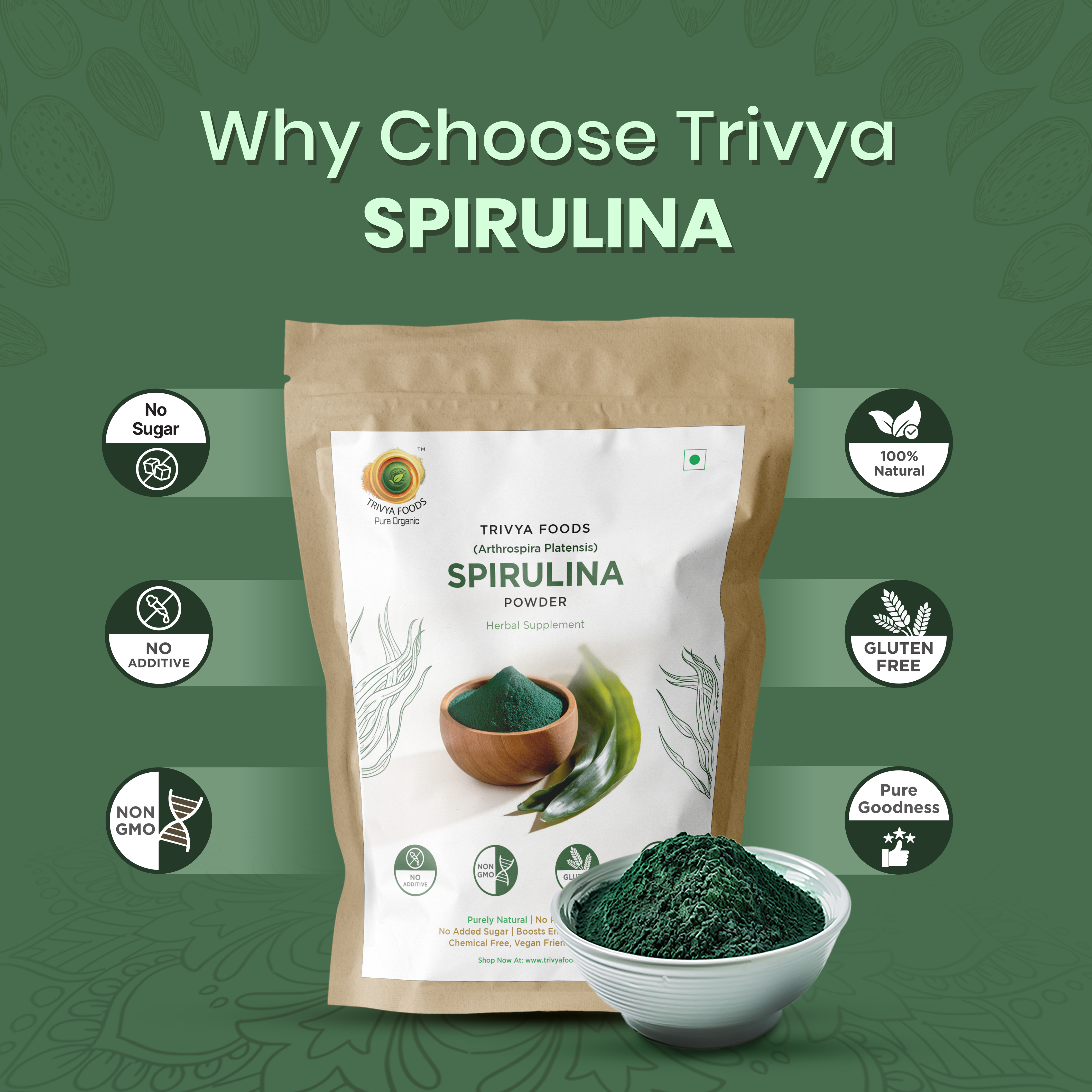 Spirulina Powder Pack of 3 | Natural Plant-Based Superfood | Rich in Protein, Vitamins & Antioxidants
