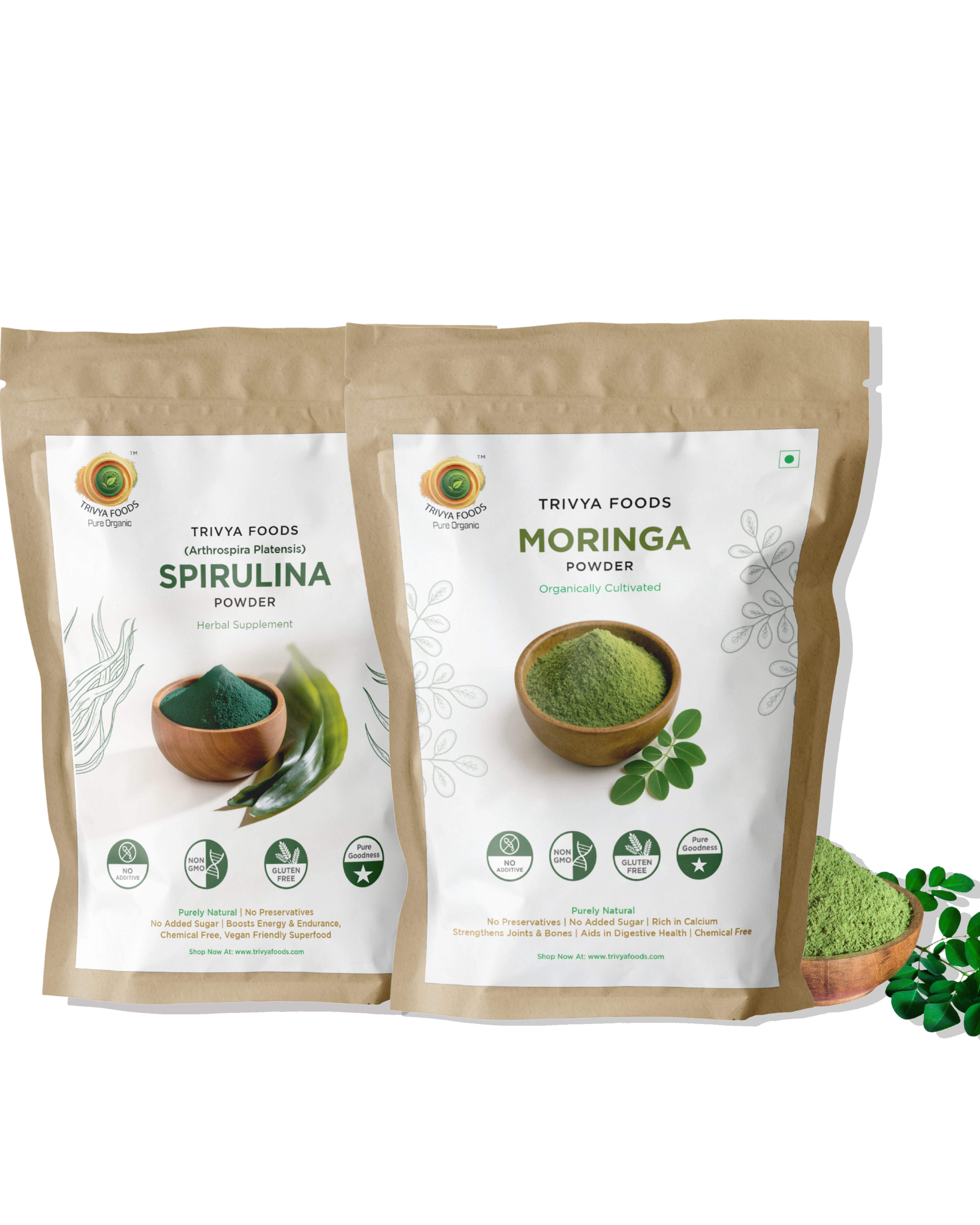 Moringa & Spirulina Powder Combo | Natural Superfood Blend | Energy, Detox & Wellness