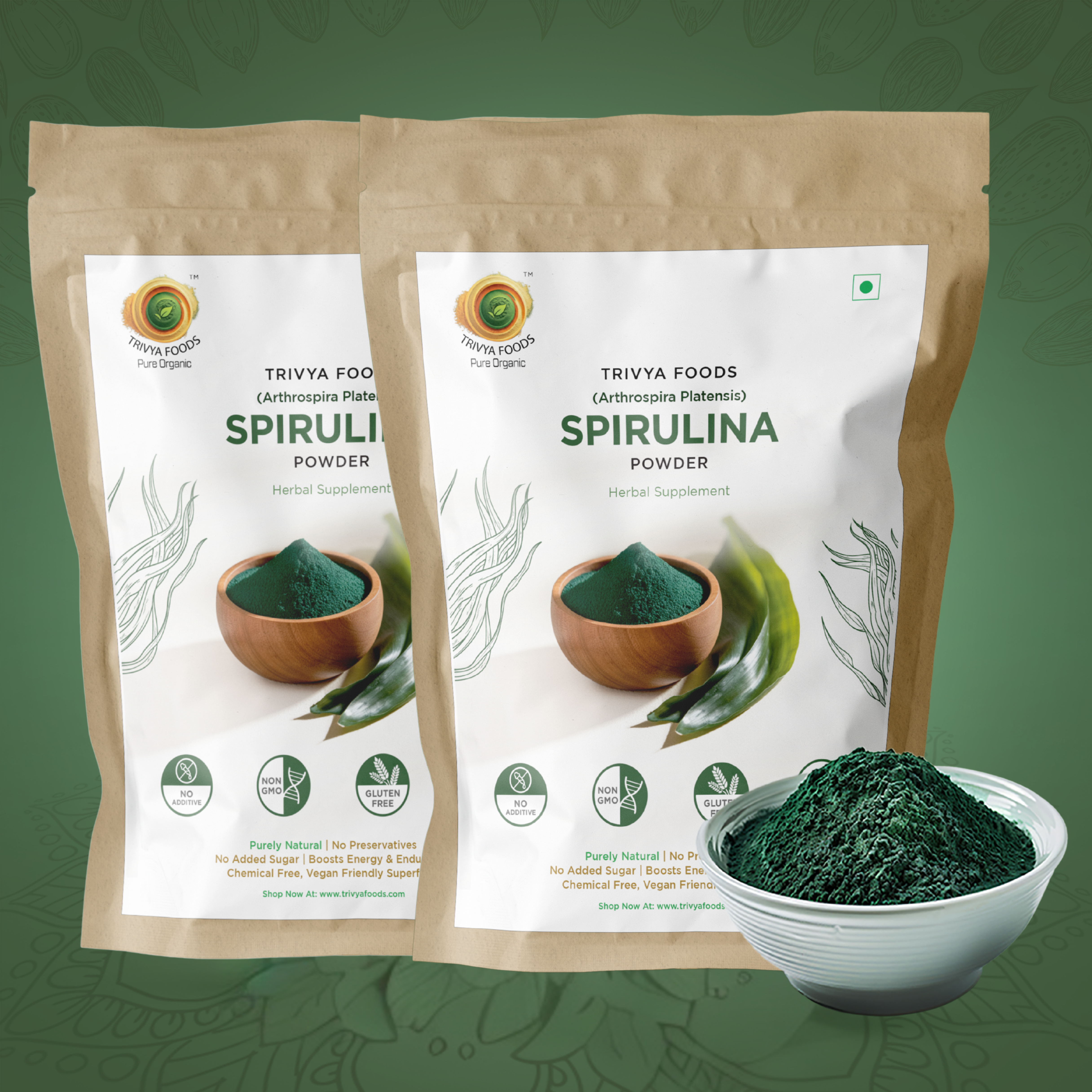 Spirulina Powder Pack of 2 | Natural Plant-Based Superfood | Rich in Protein, Vitamins & Antioxidants