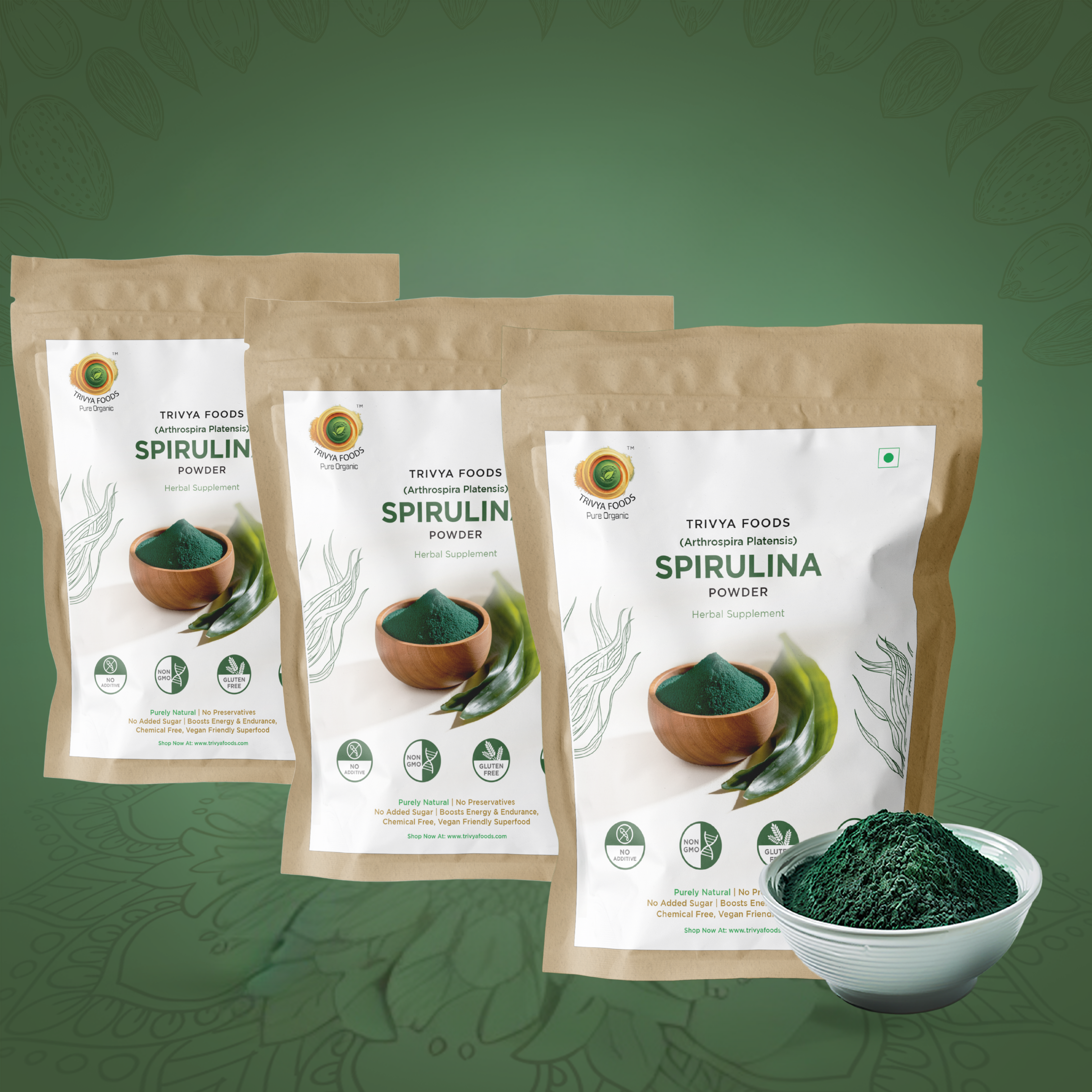 Spirulina Powder Pack of 3 | Natural Plant-Based Superfood | Rich in Protein, Vitamins & Antioxidants