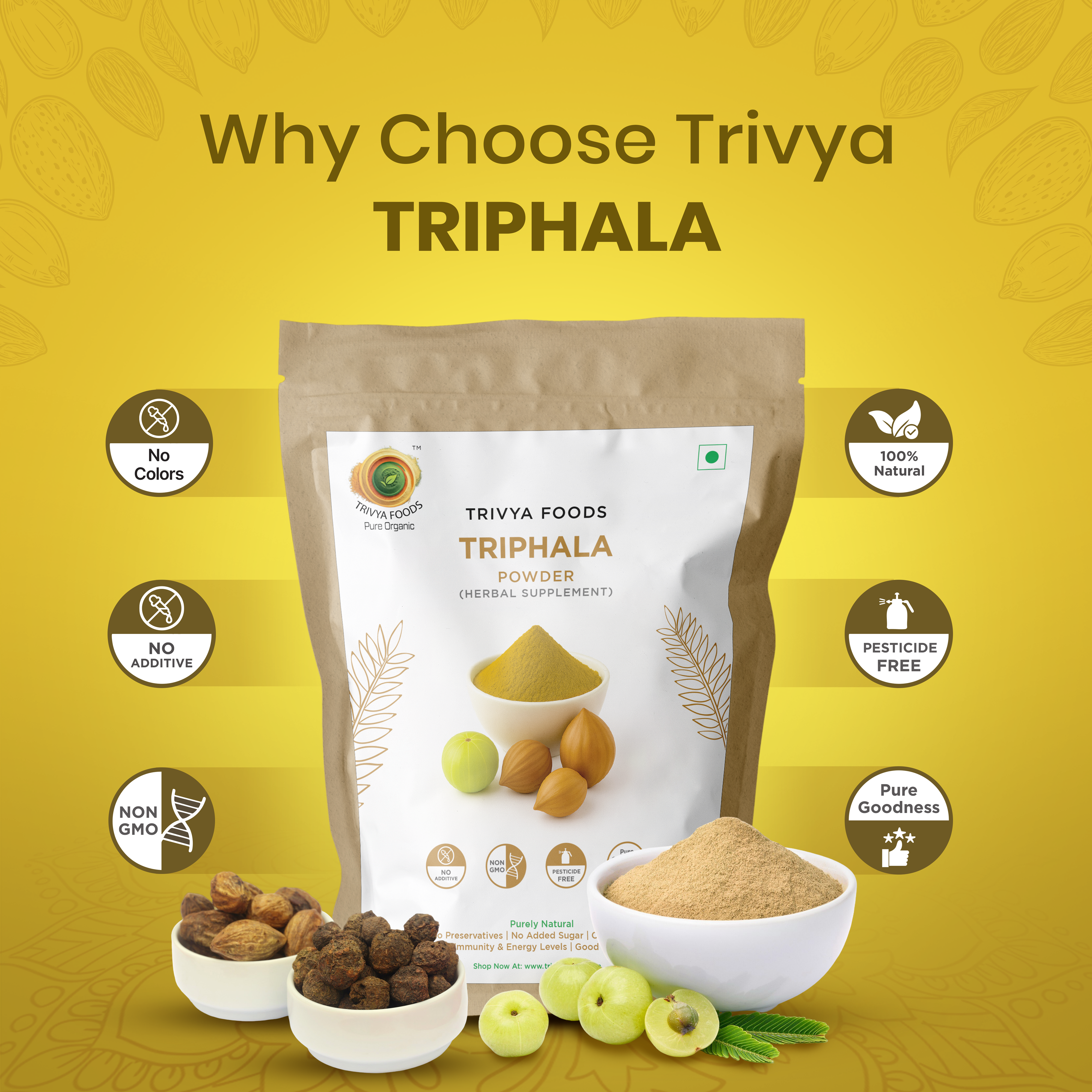 Triphala Powder Pack of 2 | Natural Herbal Supplement for Digestion & Detox | Ayurvedic Wellness Blend