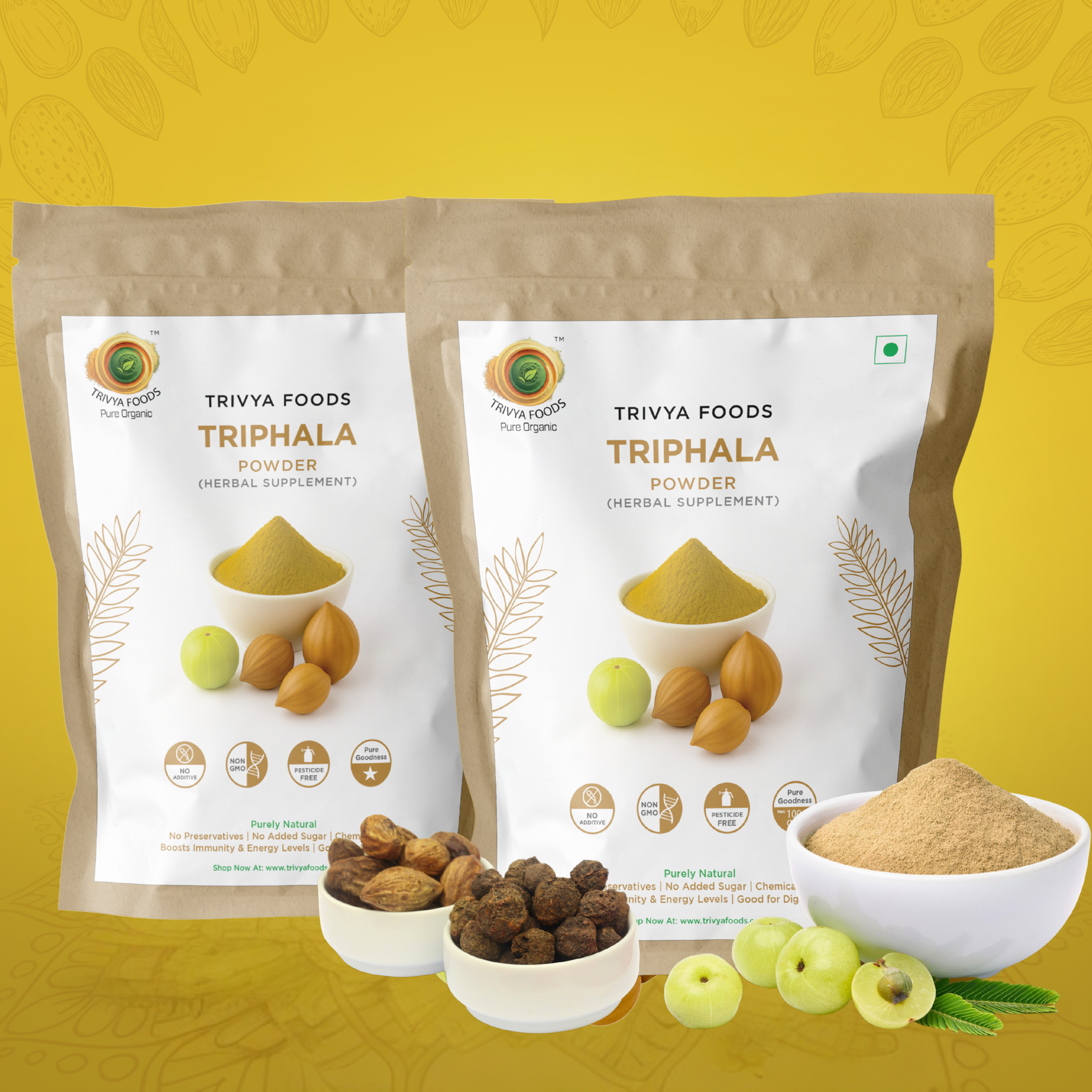 Triphala Powder Pack of 2 | Natural Herbal Supplement for Digestion & Detox | Ayurvedic Wellness Blend