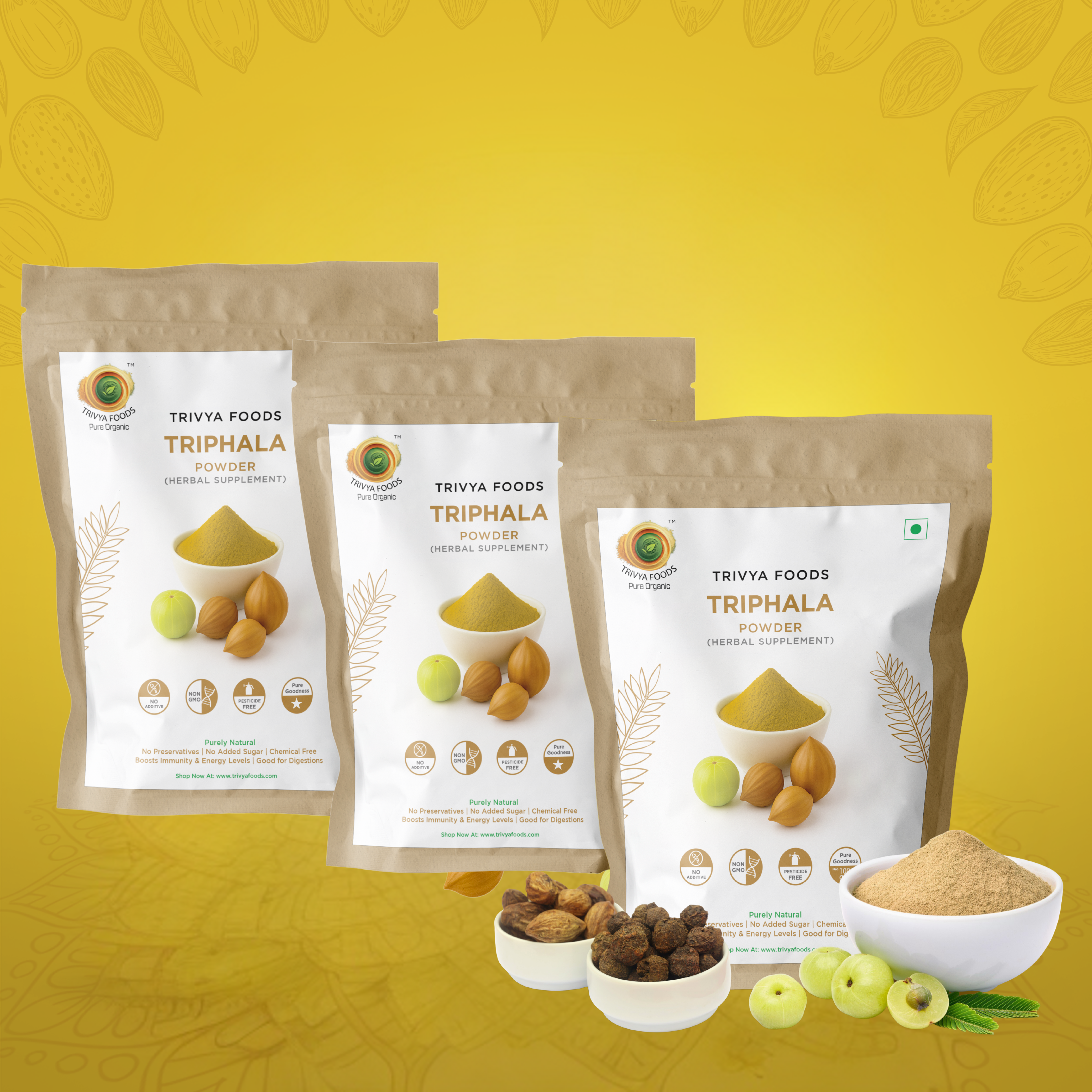 Triphala Powder Pack of 3 | Natural Herbal Blend for Digestion, Detox & Wellness