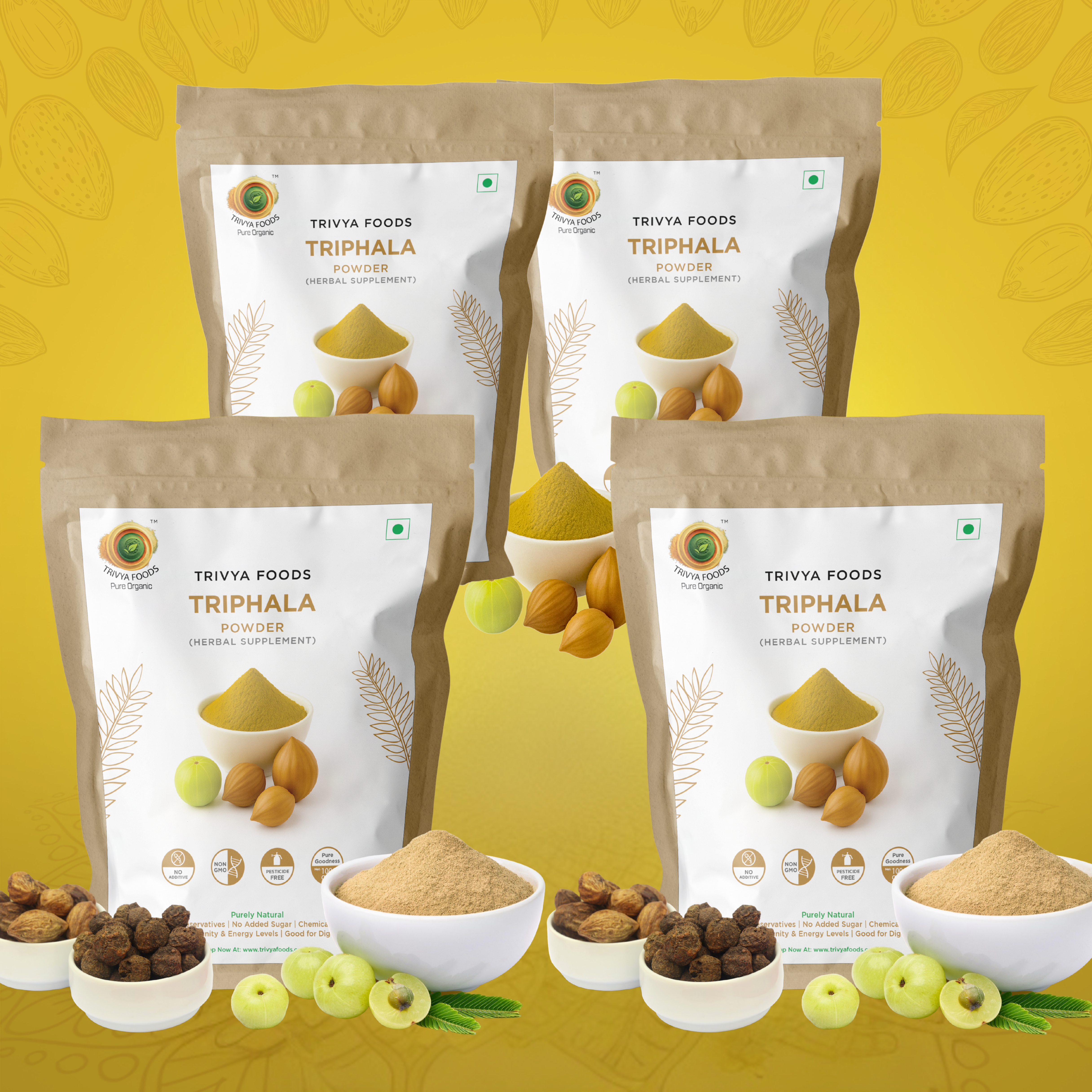 Triphala Powder Pack of 4 | Herbal Digestive Cleanse & Natural Immunity Support