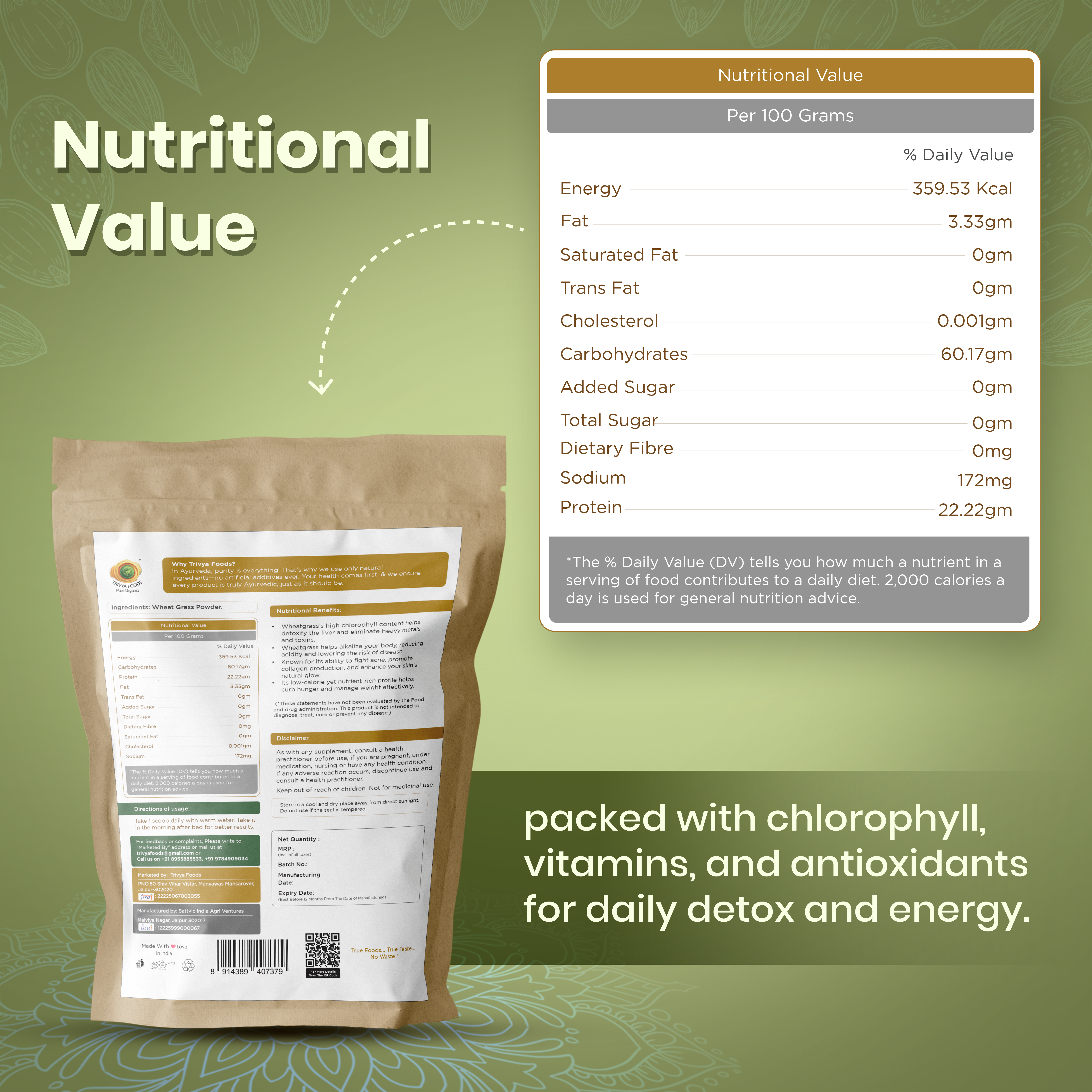 Wheat Grass Powder Pack of 4 – Natural Green Superfood | Detox, Energy & Immunity Support