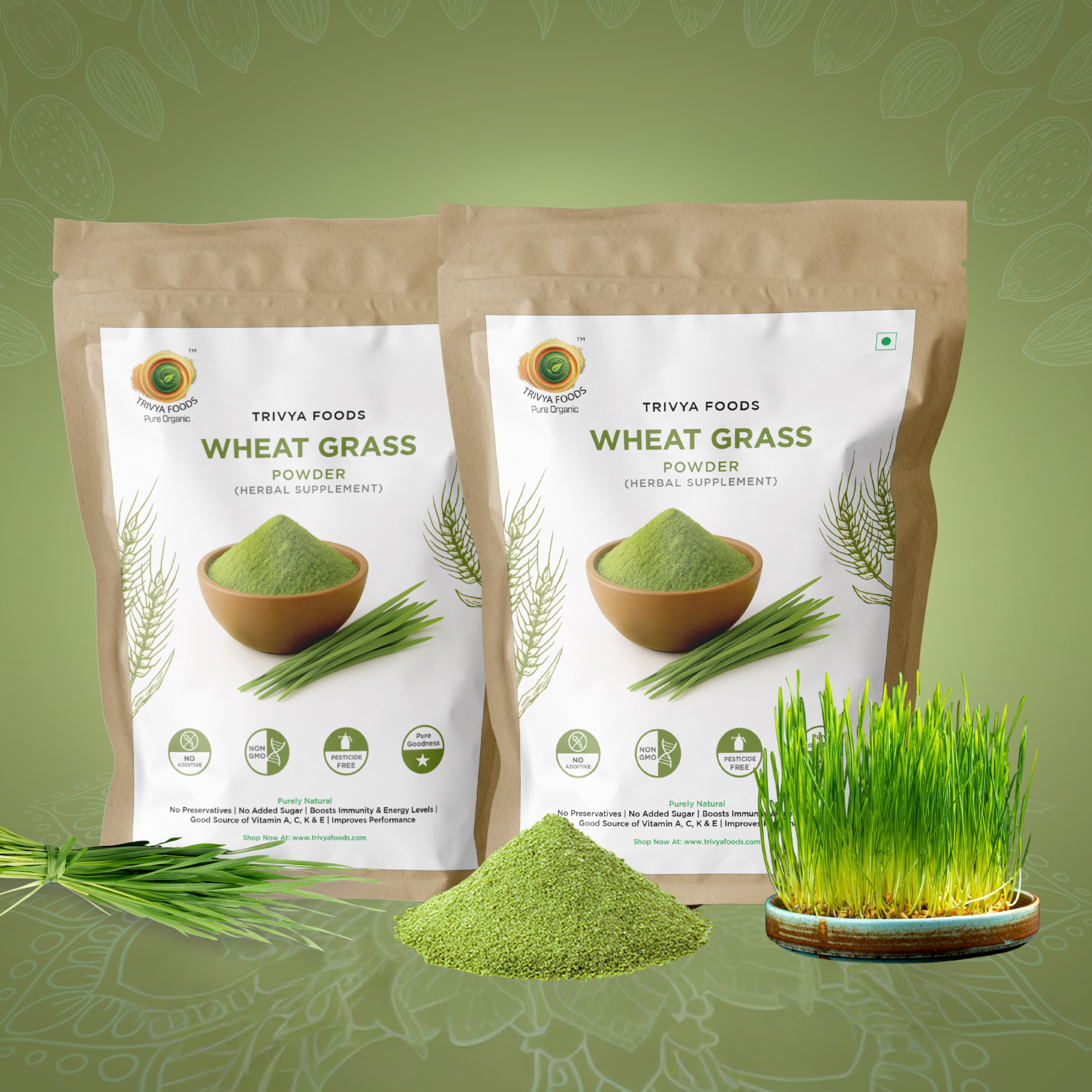 Wheat Grass Powder Pack of 2 | Natural Herbal Supplement | Immunity & Detox Support